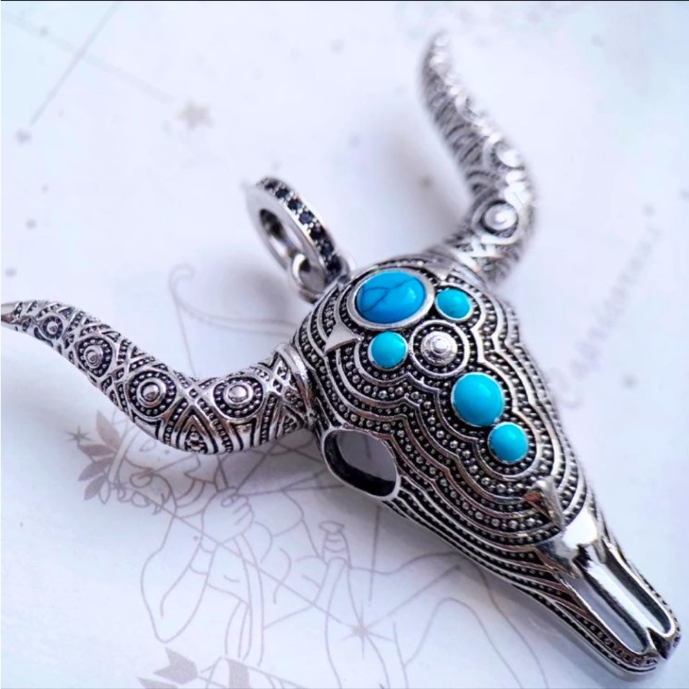 S925 Bull Head Skull Pendant for Men